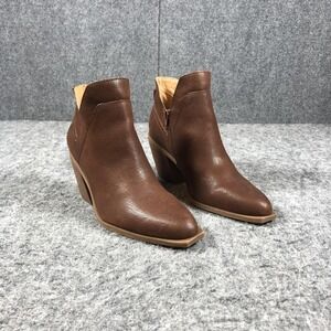 Crown Vintage Ankle Booties Womens 9.5 M Brown Leather Zip Block Heel CV-STAVIE
